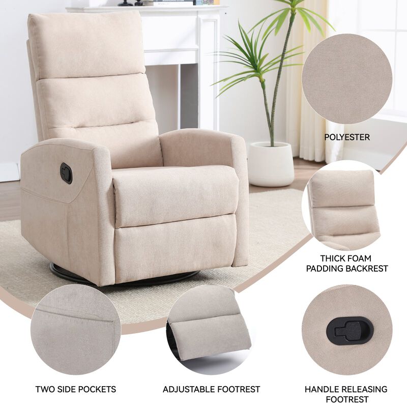Manual Recliner Chair with Rocker and Swivel in Fabric for Living Room image number 8