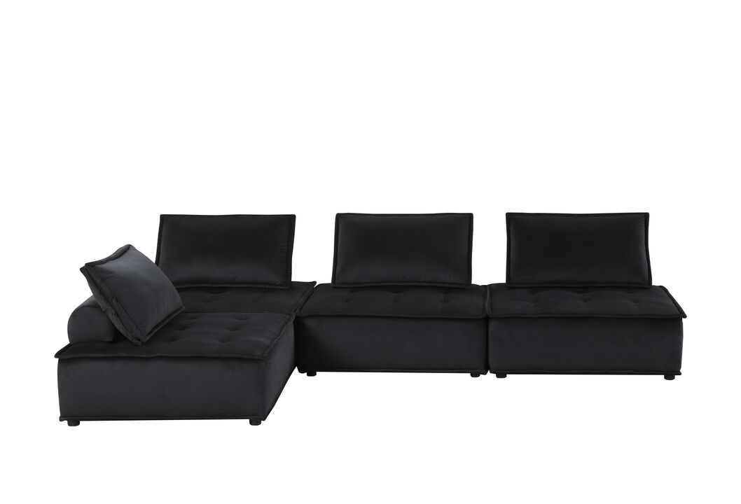 Streamdale Anna Black Velvet 4 Piece Sectional Sofa