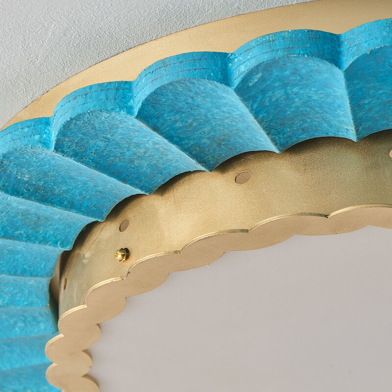 19.7" Coastal Gold Integrated LED Dimmable Flush Mount Ceiling Light with Teal Pleated Design for Bedroom, Dining Room or Entryway image number 6