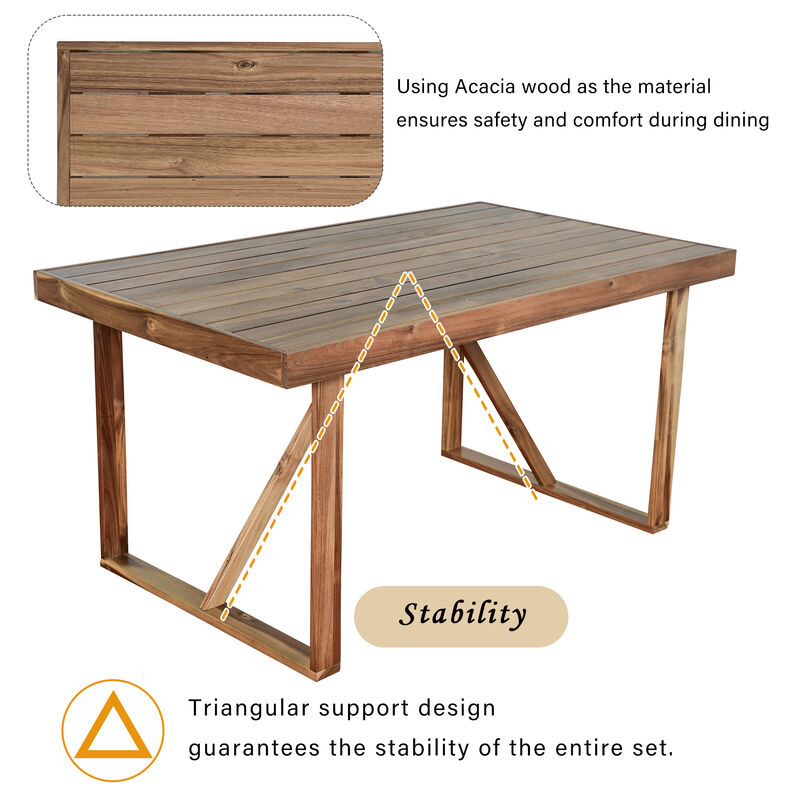 Whisen High-quality Acacia Wood Outdoor Table and Chair Set, Suitable for Patio, Balcony, Backyard - Natural Wood