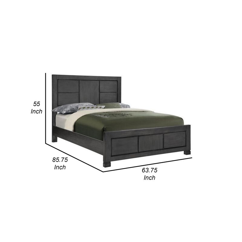 Acy Queen Bed, Panel Sections on Headboard and Footboard, Dark Gray Wood - Benzara