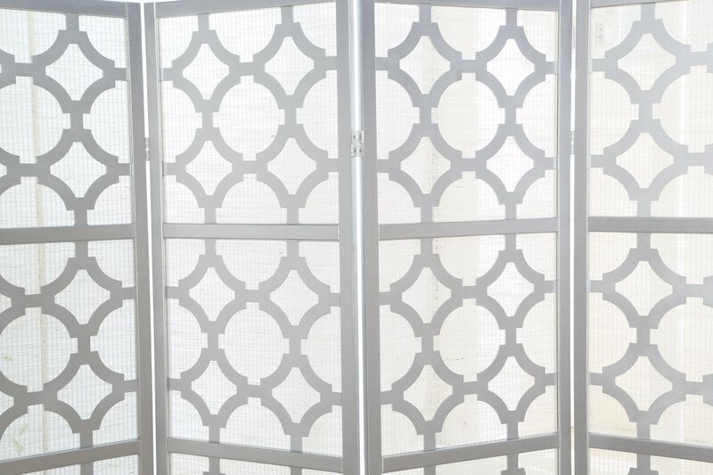 Streamdale Quarterfoil infused Diamond Design 4-Panel Room Divider, Silver
