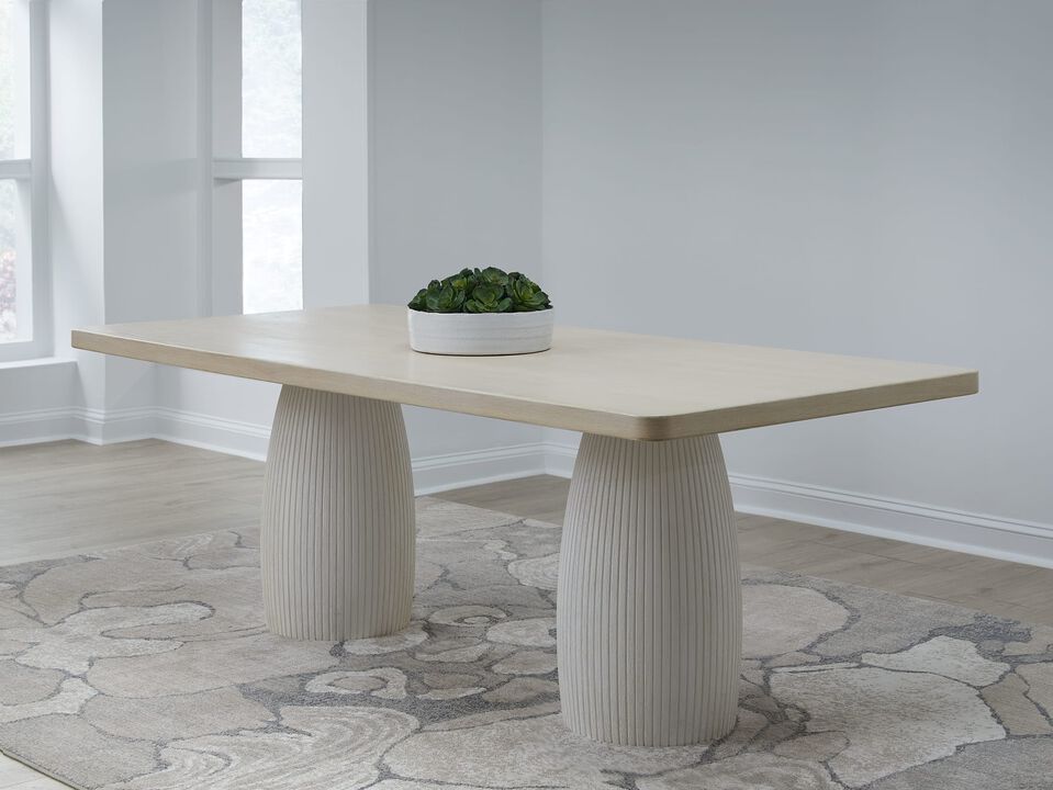 Zinnia Plaster Base Wood Top Dining Table in White Sand and Ivory