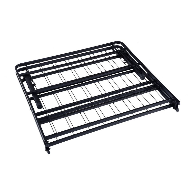 Adel Full Size Low Profile Bed, Foldable Metal Frame, Black-Benzara