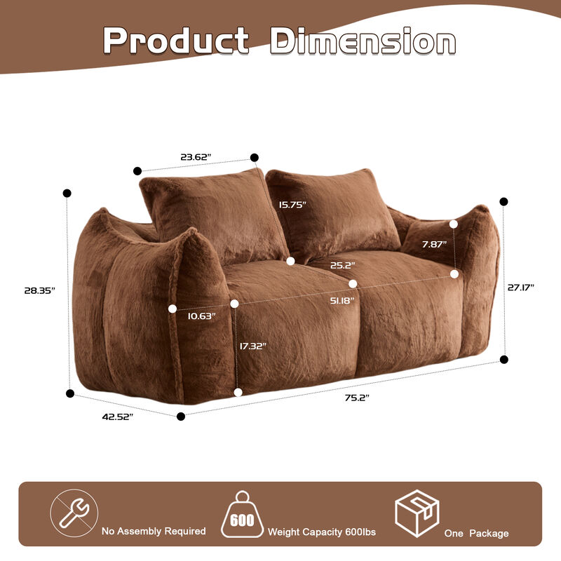 Whisen Giant Bean Bag Couch Ultra Soft Fluffy Loveseat Oversized Chase Lounge Chair with Pillows image number 9