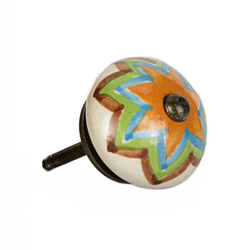 HomeRoots Set of Eight Blue And Orange Ceramic And Metal Drawer Pull Knobs image number 2