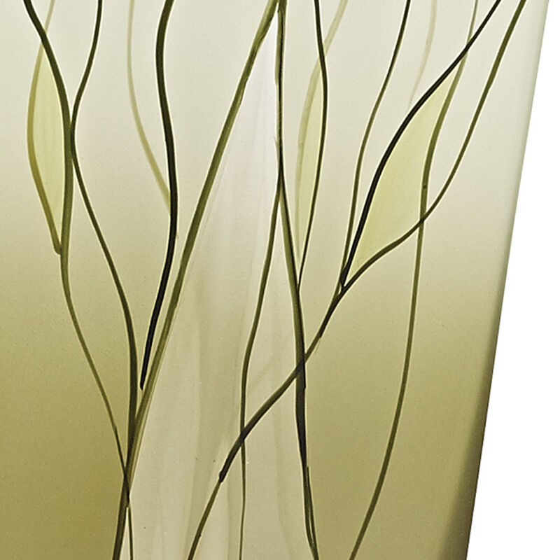 Hand-Decorated Green Glass Squarish Vase for Tabletop Display