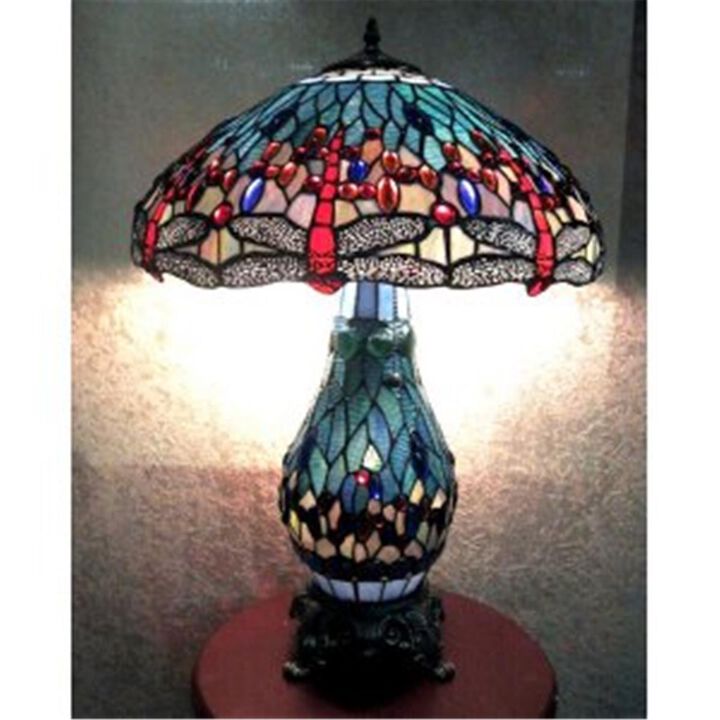 Warehouse Of Tiffany  Dragonfly Lamp with Lighted Base