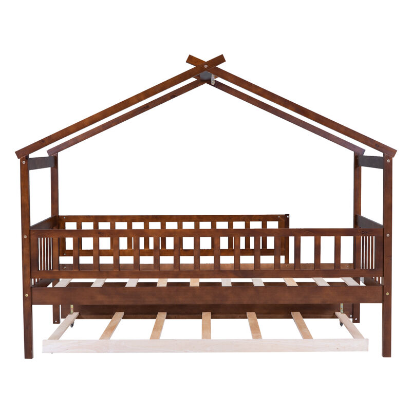 Merax Twin Size Wooden House Bed with Twin Size Trundle