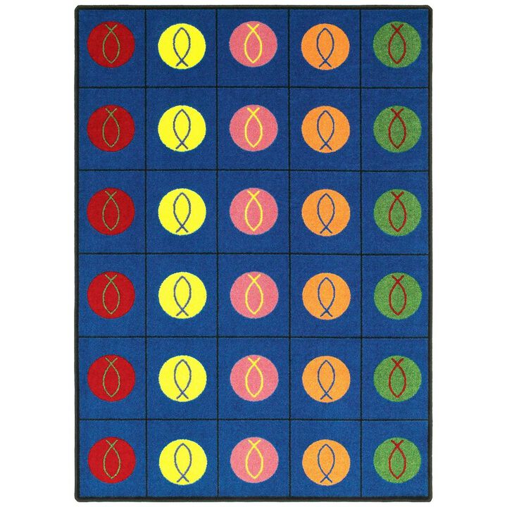 Joy Carpets Kid Essentials Circles & Symbols 5'4 x 7'8 Area Rug in Color Multi