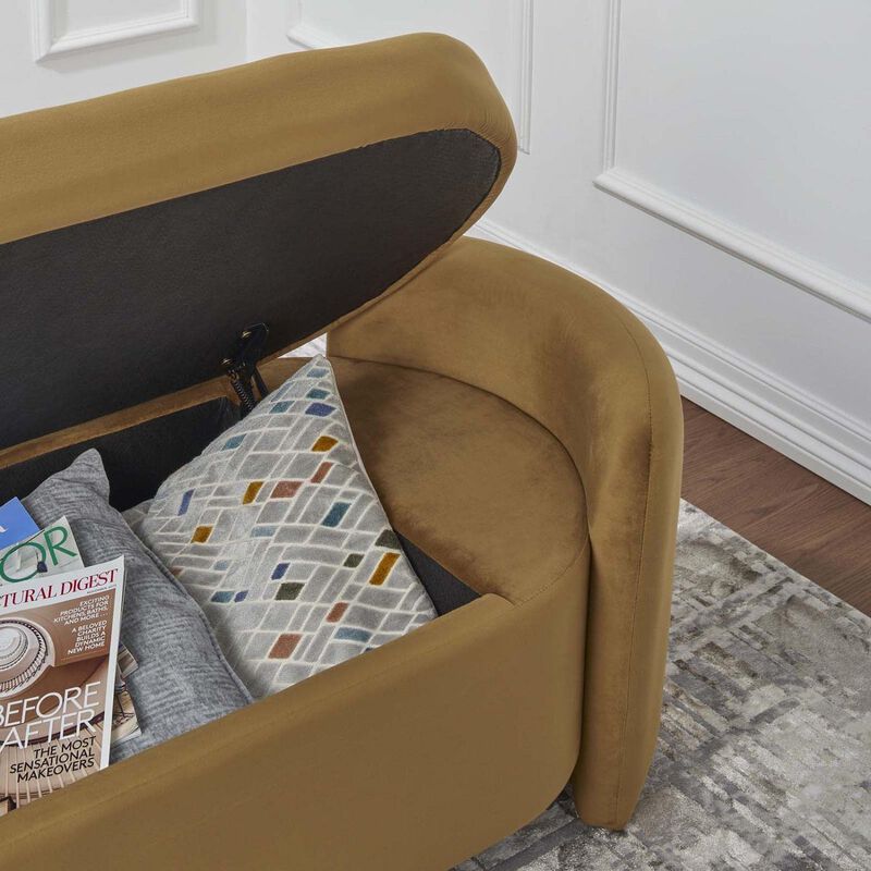 Modway Nebula Upholstered Performance Velvet Bench in Cognac Brown image number 4