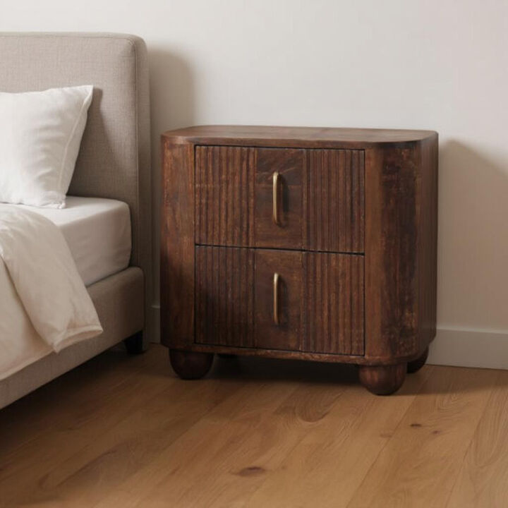 HomeRoots 21" Brown Solid Wood Distressed Two Drawer Nightstand