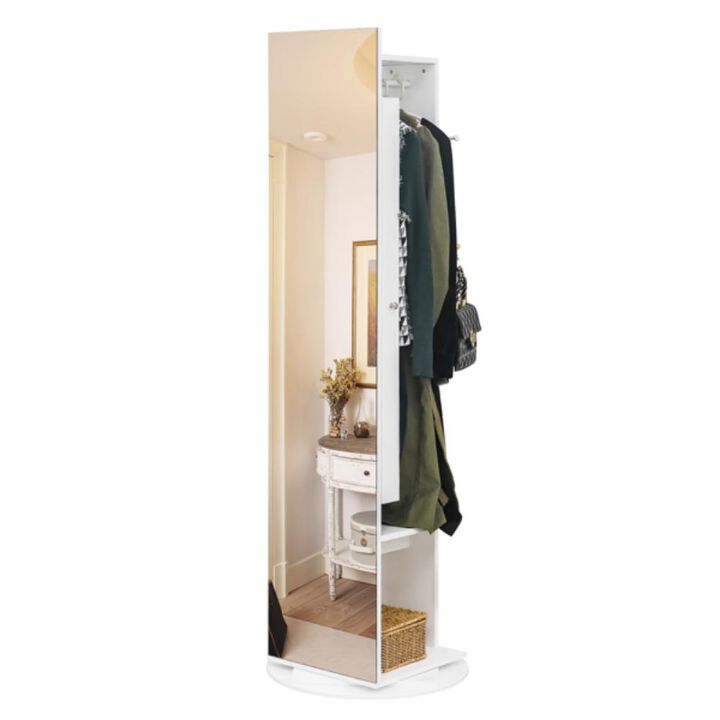 Jewelry Armoire with Full-Length Mirror, 360&deg; Rotating, Large Capacity Organizer & Lockable Storage