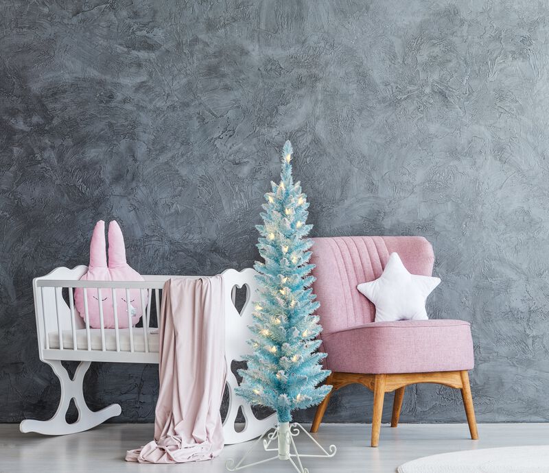 4 Foot Prelit Blue Cotton Candy Flocked Fir Christmas Tree image number 3