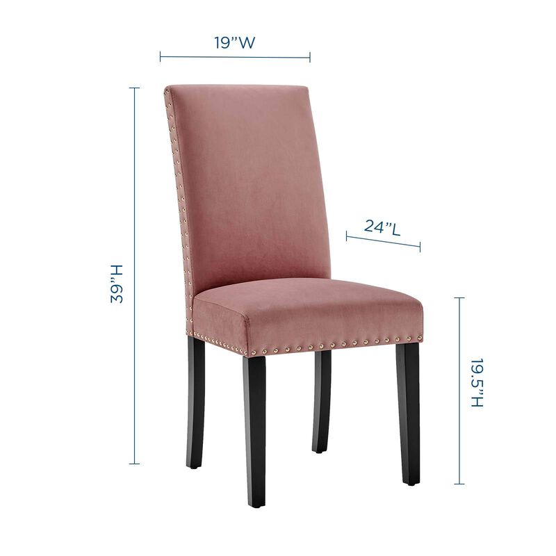 Modway Parcel Performance Velvet Dining Side Chairs - Set of 2, Dusty Rose image number 2