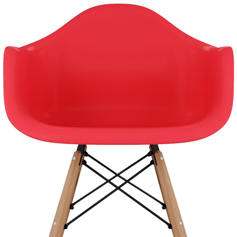 HomeRoots Red And Natural Heavy Duty Plastic And Solid Wood Dining Arm Chair image number 5