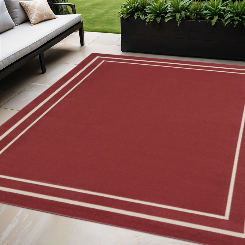 HomeRoots 5' X 7' Brick Red And Ivory Indoor Outdoor Area Rug image number 1
