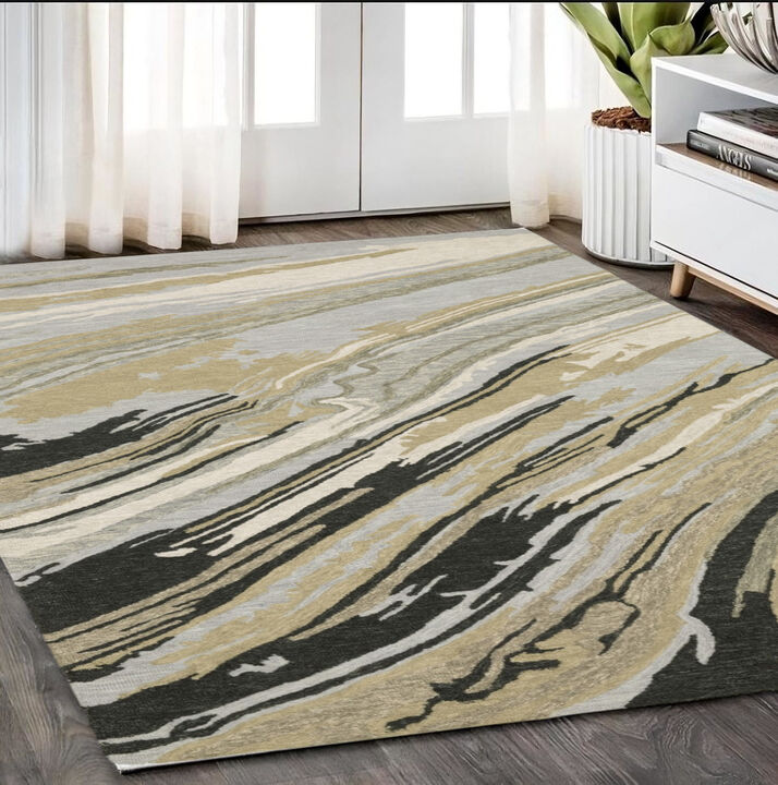HomeRoots Wool Abstract Hand Tufted Runner Rug