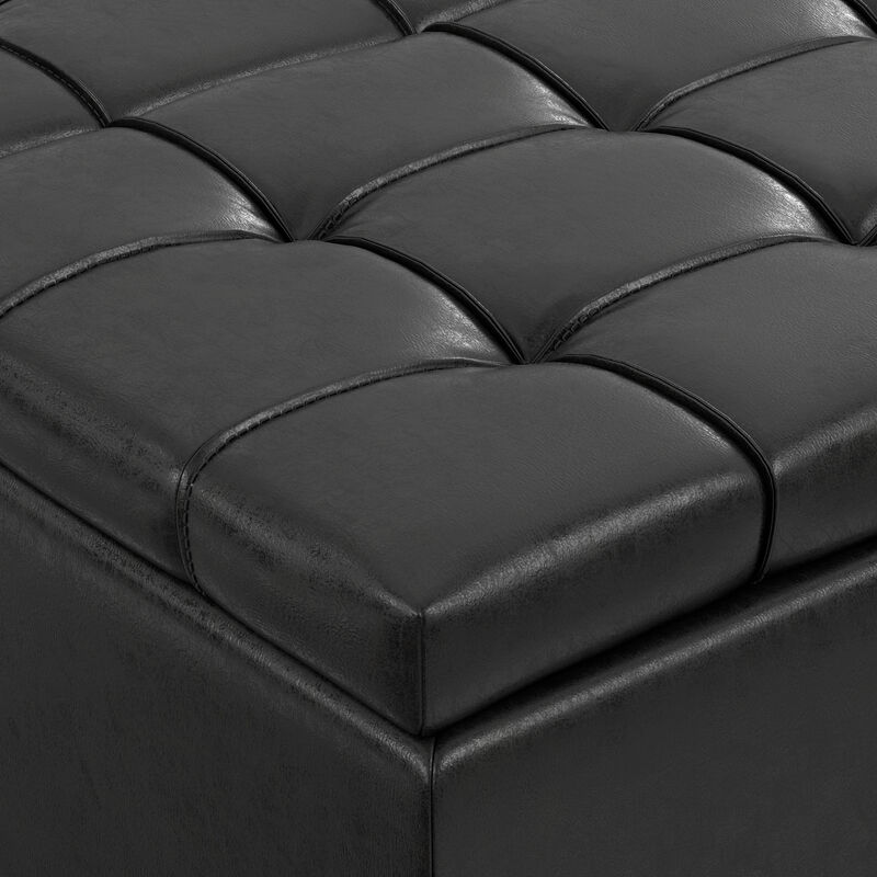 Harrison 40 inch Wide Transitional Square Large Coffee Table Storage Ottoman in Distressed Black Vegan Faux Leather, Assembled image number 4