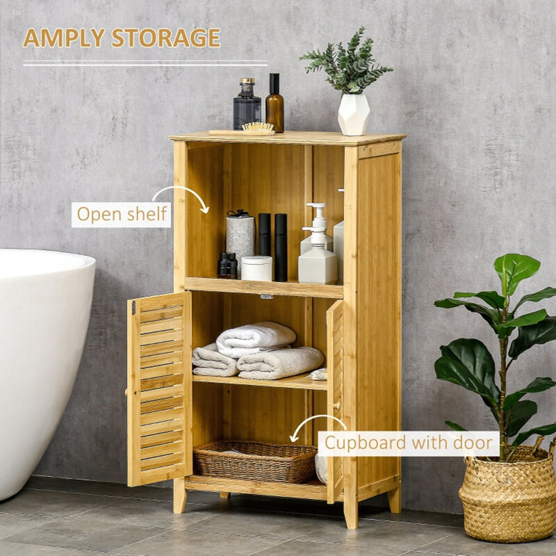 Freestanding Bathroom Floor Cabinet with Storage Shelves and Doors