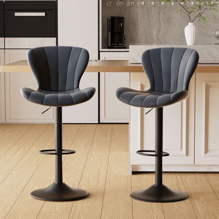 Modern Fabric Swivel Bar Stools Set of 2, Steady Adjustable Counter Height Stools with Back and Footrest, 360&deg; Kitchen Island Chairs for Kitchen Counter, Home Bar