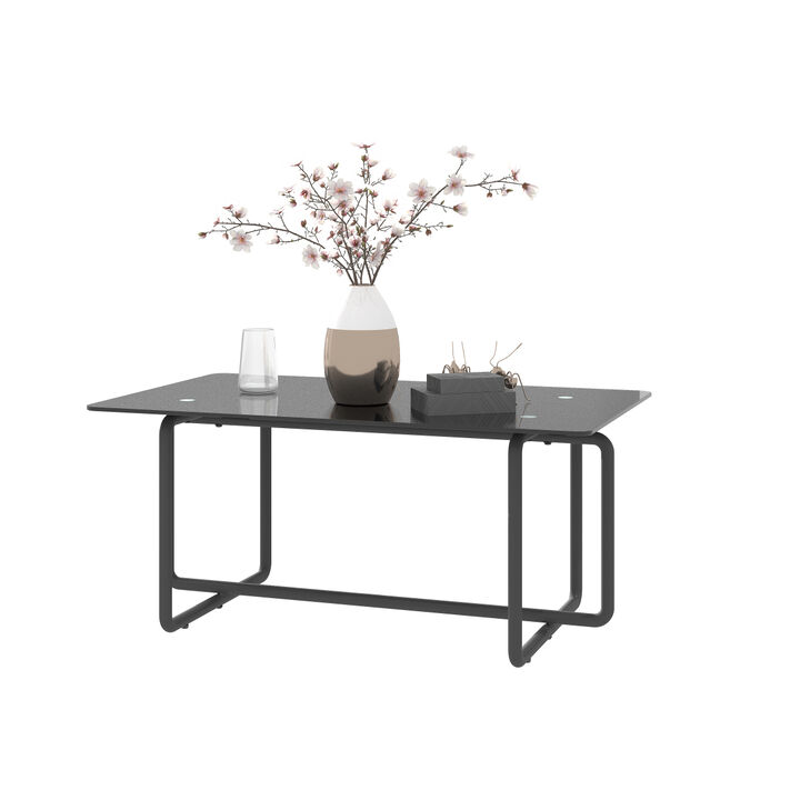 Modern Tempered Glass Tea Table Coffee Table, Table for Living Room, Black