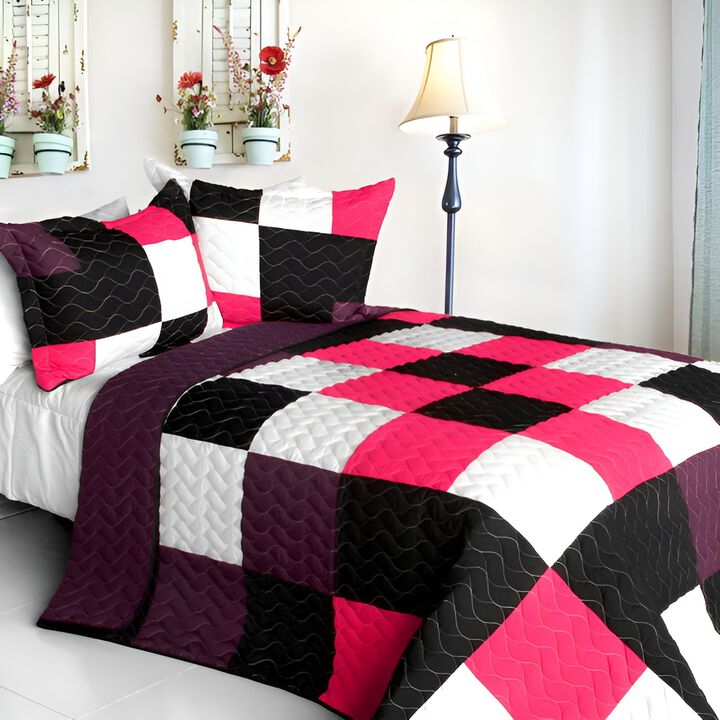 Vermicelli Quilted Patchwork Bedding Set Queen Size Afterglow Decorative Design