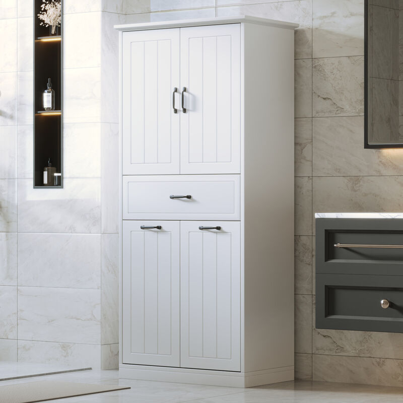 Merax Bathroom Storage Cabinet with 2 Laundry Baskets