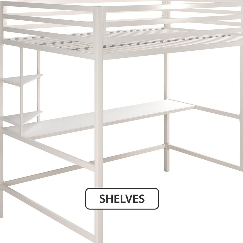 Maxwell Metal Loft Bed with Desk & Shelves