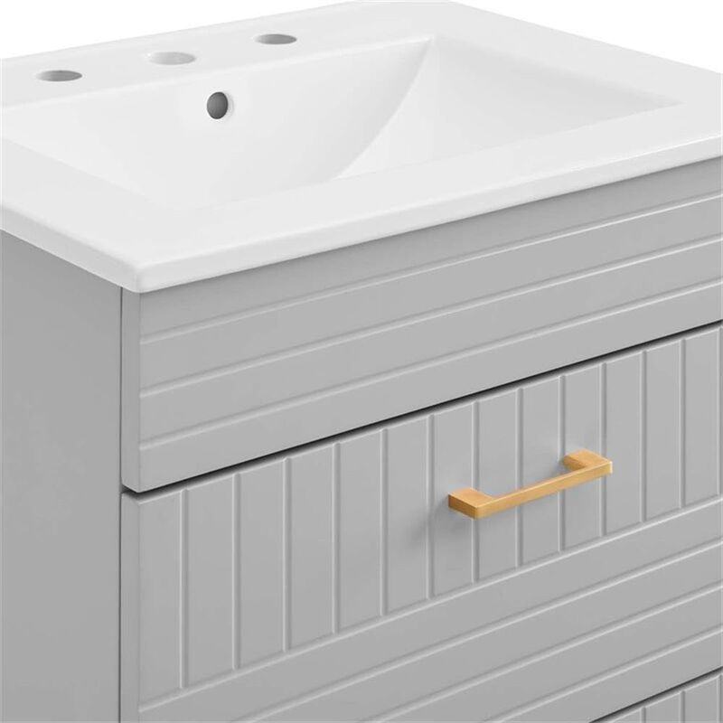 Modway Daybreak Bathroom Vanity, 24" with White Sink, Light Gray image number 6