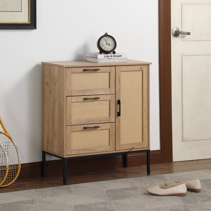 Wegnet Mid - Century Rattan Doors Storage Cabinet