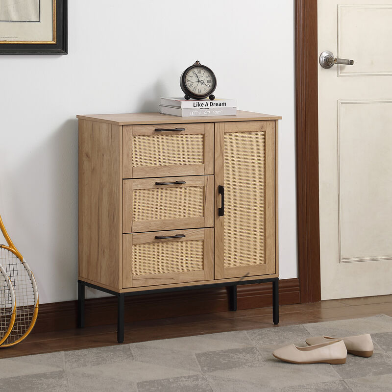 Wegnet Mid - Century Rattan Doors Storage Cabinet image number 1