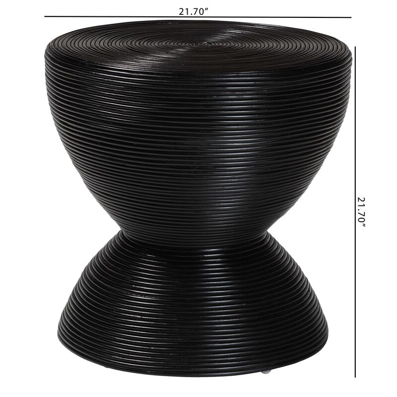 bali & pari Tokyo Laminated Natural Rattan Side Table –  Hourglass Accent Table with Modern Sculptural Design, Boho Chic Style for Living Room or Bedroom, Black