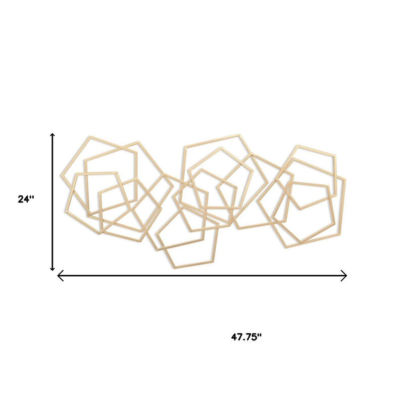 HomeRoots 24" X 48" Gold Metal Abstract Lines Hanging Dimensional Sculpture image number 6