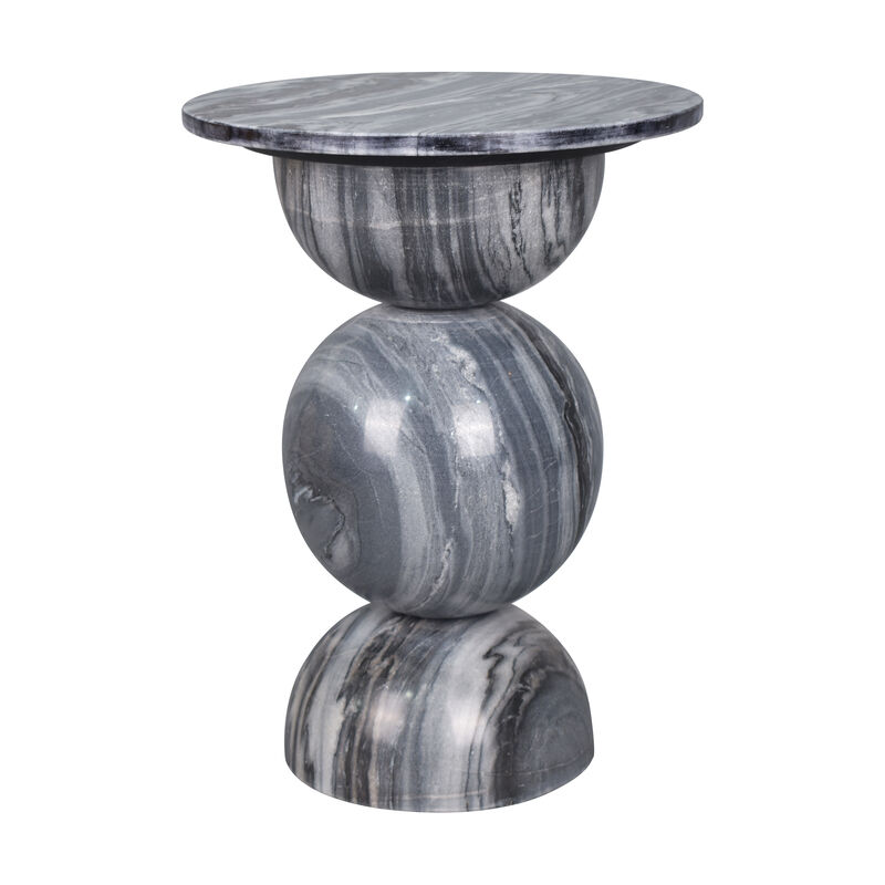 Aura 14" Modern Natural Marble Handmade Stacked Round Pedestal End Table
