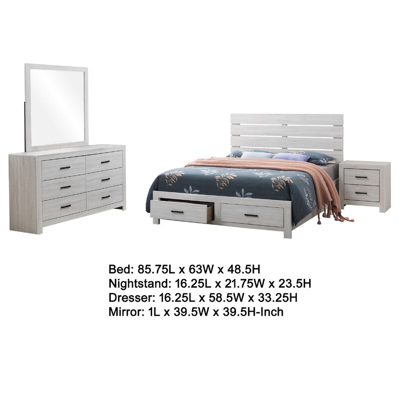 Sili 4pc Queen Storage Bedroom Set, Coastal White and Bronze