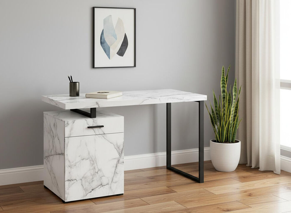 HomeRoots 47" White and Black Wood and Metal Sled Computer Desk