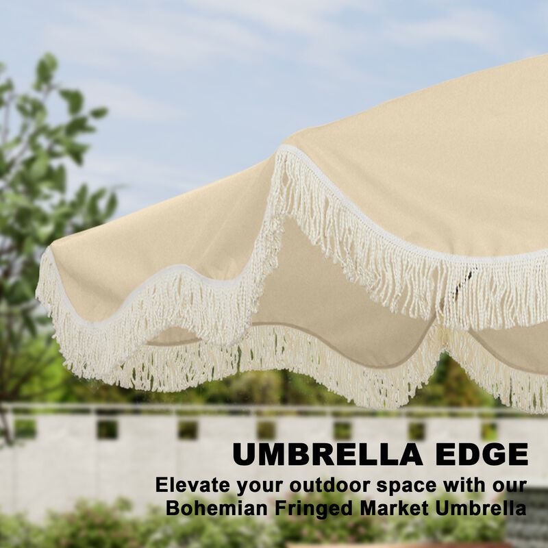 Mondawe 9 ft. Crank Design Tassel Style Fiberglass Rib Outdoor Umbrella with Round Base Included