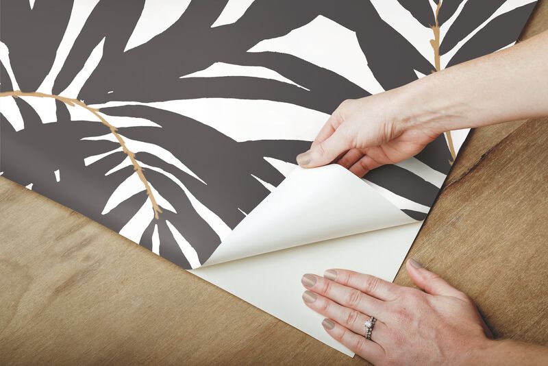 Bali Leaves Black Peel & Stick Wallpaper (Double Roll) image number 6