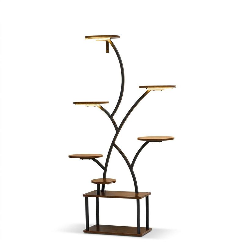 Tall 8 Tier Plant Shelf with Grow Lights, Metal Corner Plant Stand for Living Room image number 0