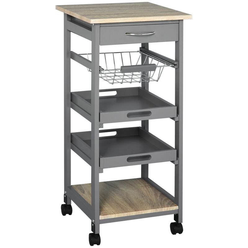Gray Kitchen Helper: Rolling Cart with Tray and Basket image number 0