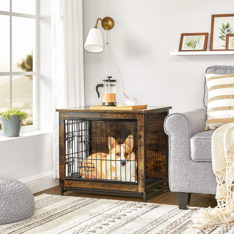 BreeBe Brown & Black Wooden Dog Crate with Removable Tray