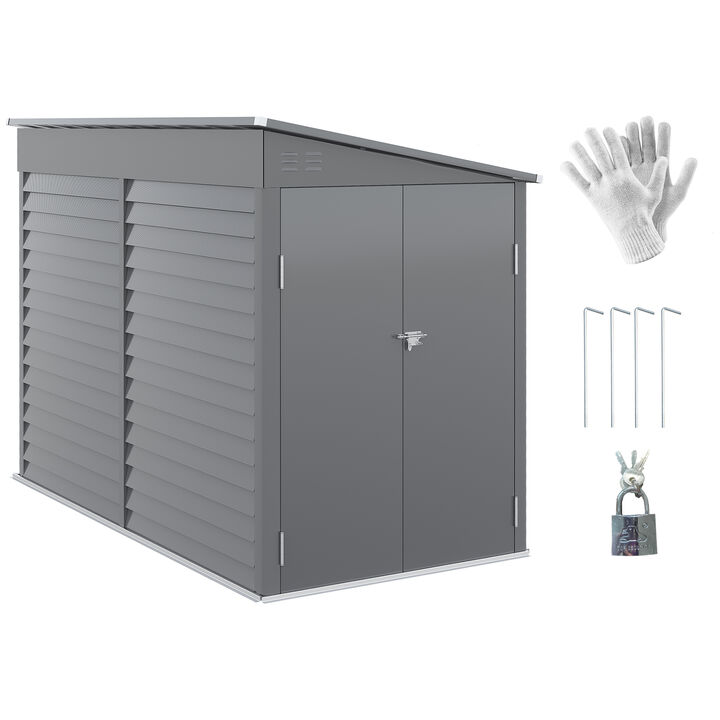 Outsunny 5' x 9' Steel Outdoor Storage Shed, Lean to Shed, Metal Tool House with Foundation, Lockable Doors, Gloves and 2 Air Vents for Backyard, Patio, Lawn, White