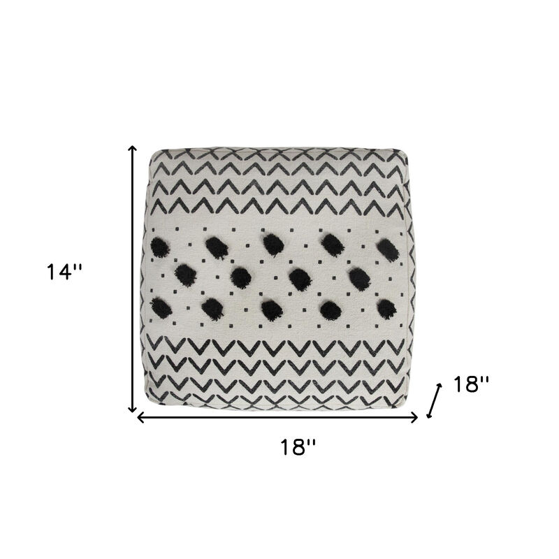 Hivvago 18 Inch White Cotton Chevron Pouf Ottoman