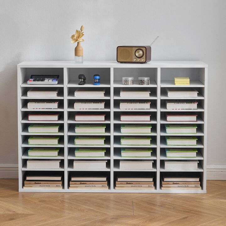 Wooden Literature Organizer with Adjustable Shelves, 36 Slot Mailbox for Office & Classroom