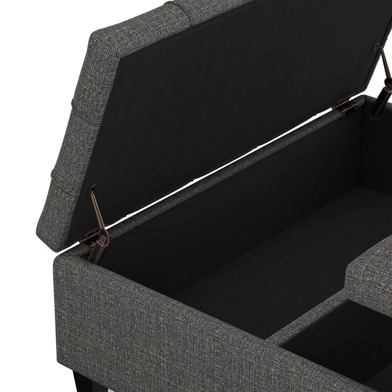 Harrison 40 inch Wide Transitional Square Large Coffee Table Storage Ottoman in Ebony Polyester Tweed, Assembled image number 5