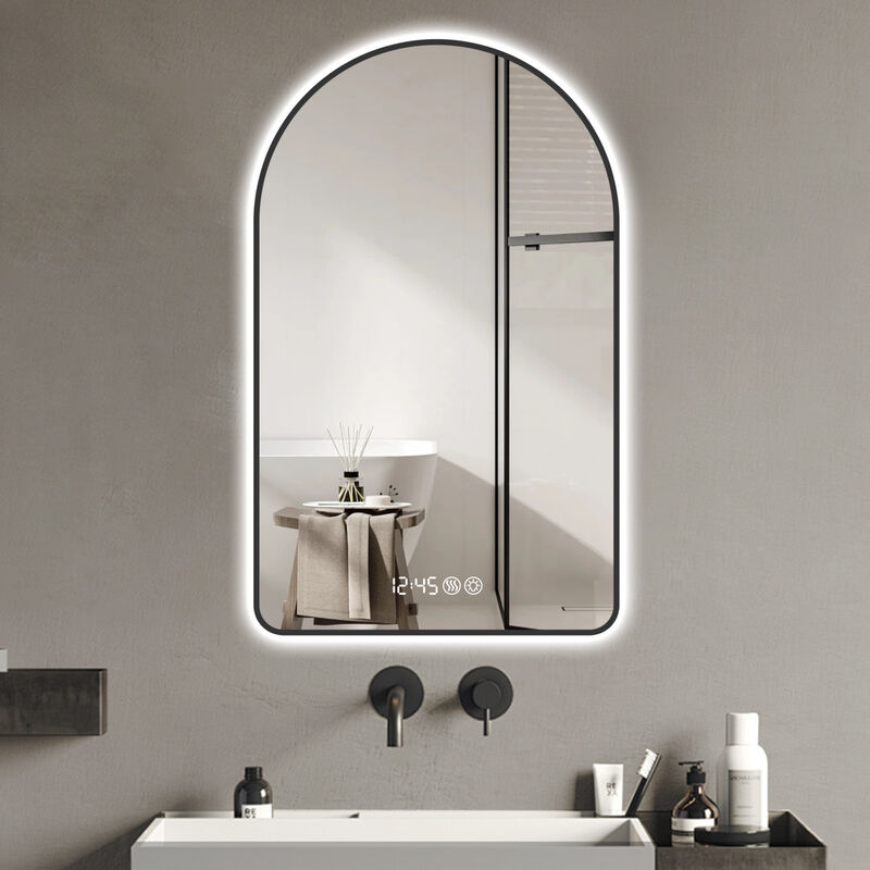 ELEMENT ACE Arched LED Bathroom Mirror with Time Display, Anti-Fog Technology and Dimmable Backlight image number 1