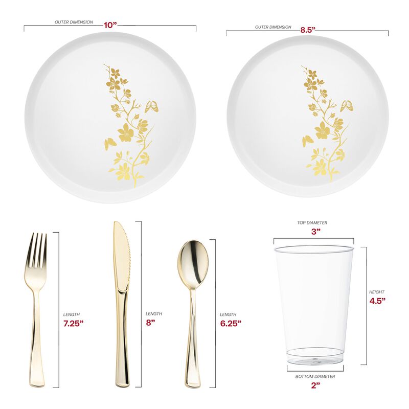 White with Gold Floral Plastic Wedding Value Set (60 Sets) image number 2