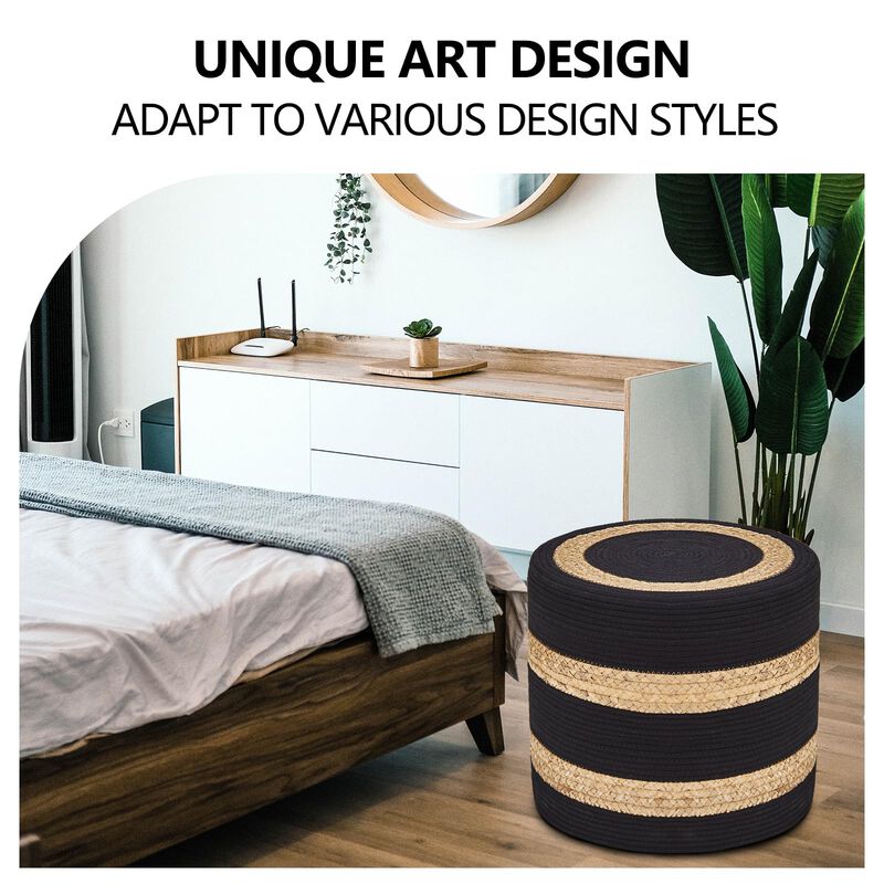 Natural Seagrass Ottoman Pouf Foot Stool for Bedroom Living Room and Home image number 5