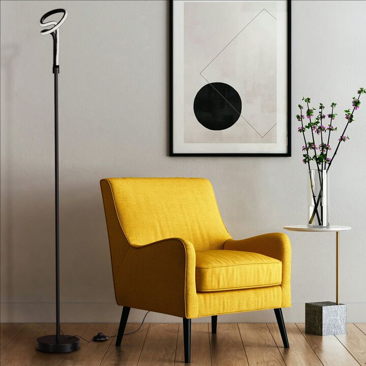 Modern Elegance 12W LED Floor Lamp 59 in 3000K Soft White - Loop Design in Matte Black and Rose Gold